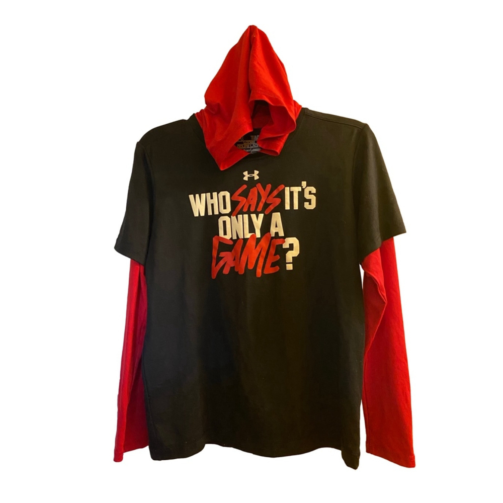 Boys Under Armour Black Red Long Sleeve Shirt LG